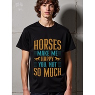 Women's Cute Horse T-Shirt - 'Horse Makes My Happy' Black T-Shirt - Horse Lover Gift