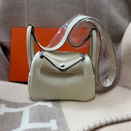 愛馬仕 mini lindy  奶油白配銀釦 二代 短背帶 迷你 lindy