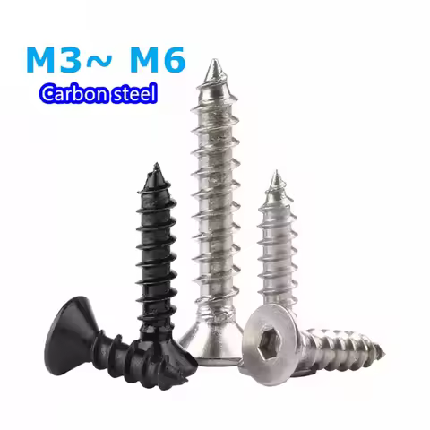 Nickel Plated Black M3-M6 Hex Hexagon Socket Flat Head Self Tapping Screw Allen Countersunk Head Woo