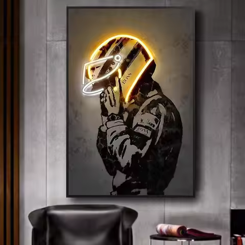 Racing Racer Poster Abstract Neon Helmet Print Canvas Painting Racing Car Wall Art Picture Home Deco