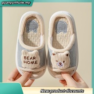 READY STOCK Linen Kids Slipper Selipar Budak Four Seasons Girls Slipper Silent Anti-skid Linen Indoo