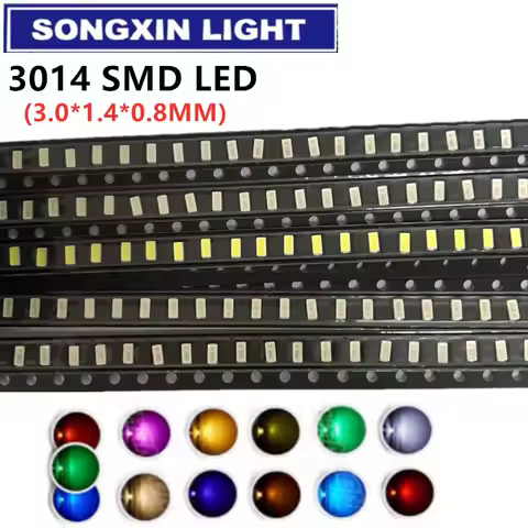 100pcs New 3014 0.1W 3.0 * 1.4 MM 2.0-3.2V Red/Green/Blue/White/Yellow Ice Blue Pink Warm White SMD 
