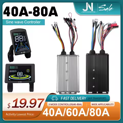 Ebike 36V/48V/72V 40A/60A/80A Sine Wave with Learning Function Controller and S-100/H-100/M5 LCD Col