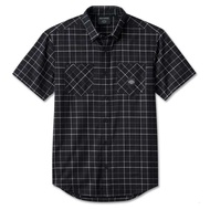 เสื้อเชิ้ตลายสก็อต Mens Bar & Shield Short Sleeve Shirt - Harley Black. 96557-24VM.
