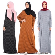 BLACK READY PREMIUM Plus Size Knit T Shirt Streetwear Stripe Batwing Muslimah Dress Abaya Jubah Long Sleeve Maxi Dress