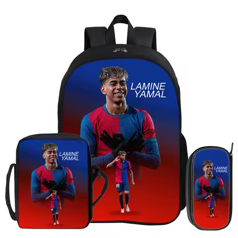 3Pcs Set Kids Backpack Football Sport Bookbag Football Star Rucksack L-Lamin Yamal Student School Sh