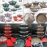 READY STOCK DESSINI ITALY 12pcs Set of Wheat Rice Stone Casserole Pot Set Non-stick Pot Bowl Deep Fr
