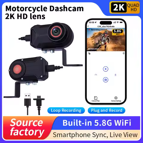 Motorcycle Dash Cam 2K QUAD HD 5.8G WiFi Waterproof Loop Recording Plug and Record Smartphone Live V