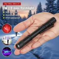 3-Mode AA-Battery LED Flashlight: White/Red/395nm UV, Pocket Pen Clip, Batteries Not Included Lampu 