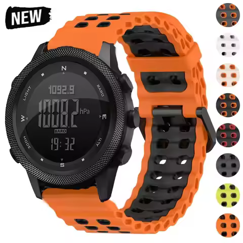 22mm Silicone Watch Strap For NORTH EDGE APACHE-46 Breathable Watchband For NORTH EDGE APACHE-46 Acc