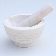 Stones And Homes Indian White Mortar and Pestle Set Big Bowl Marble Stone Molcajete Herbs Spices for Home and Kitchen 5 Inch Polished Robust Round Stone Molcajete Herbs Spices - (13 x 8 cm)