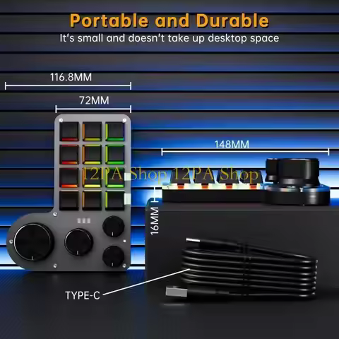 12PA Customizable Mechanical Keypad with 12 Programmable Functions 4-Knob RGB Light for Serious Game