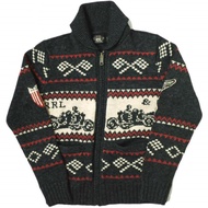 เสื้อคาร์ดิแกนไหมพรมคอปกแบบมีซิป ลายรถยนต์ RRL (MNRRSWE16820146, ไซส์ S, สีดำ) - เสื้อถักคอปกแบบมีผ้