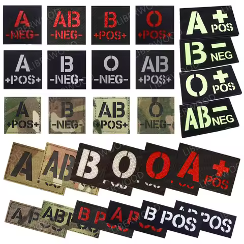 Blood Type Infrared in the dark Patch A+ B+ O+ AB+ POS Positive IR patch Reversed CP Military Patch 
