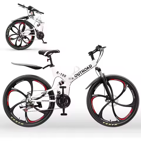 Outroad Folding Mountain Bike Foldable Unfoldable Bike 26 Inch for Adult 21Speed Dual Suspension Hig
