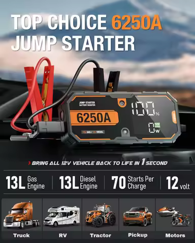 Car 6250A 30000mAh Portable 12V Jump Starter Power Bank 12V Auto Battery Charger Booster Starting De