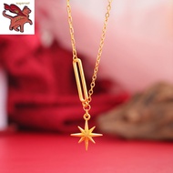 18k saudi Gold Legit pawnable Eight Point North Star Pendant Clavicle Necklace