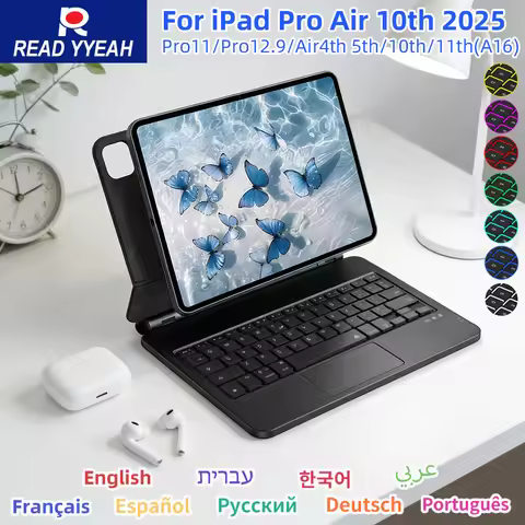Backlit Magic Smart Keyboard for iPad Air 4 5 10.9in 10th iPad A16 2025 Pro 12.9in 2018-2022 Tablet 