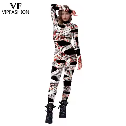 VIP FASHION Mummy Halloween Cosplay Costume for Women Jumpsuits Couple Party Bodysuit Scary Zentai S