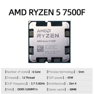 1ค่าเริ่มต้น Ryzen 5 7500F CPU ใหม่เอี่ยม5GHz 6-Core 12-Thread 38MB แคช5NM TDP 65W ซ็อกเก็ต AM5โปรเซ