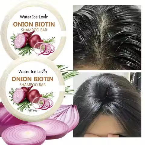 Onion and Biotin Shampoo Soap - 60g, Suitable for All Hair Types, Moisturizing and Smoothing, Rich i