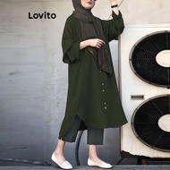 Lovito Modest Plain Button Dress for Women LNE47012