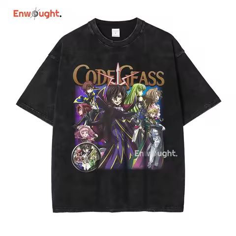 Code Geass Lelouch T Shirt Anime CC Oversized Vintage Washed T-shirts Streetwear Retro Manga DTG Pri