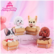 Animal cake decoration Dog sitting in plastic basket - cake decoration accessories
