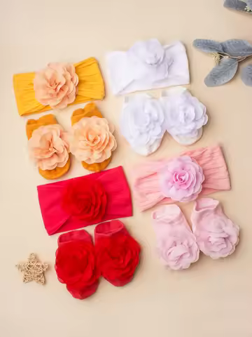 Curly Bloom Fairy Set: 1 Floral Jacquard Baby Headband & 2 Pairs of Matching Soft Socks