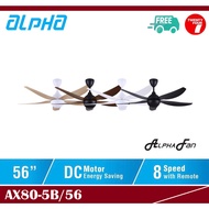 ALPHA AlphaFan AX80 5B DC Motor Ceiling Fan with 5 Blades 8 Speed Remote (56") AX80-5B/56