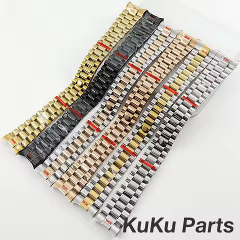 NH35 Presidential Bracelet 20MM Width 904L Solid Stainless Steel Strap Wristband Curved End Screw Li