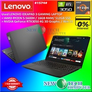 #1574 USED LENOVO IDEAPAD GAMING LAPTOP AMD RYZEN 5-5600H 16G 512SSD RTX 3050 4G WIN11 1YEAR WARRANT