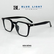 BLUE LIGHT Men's/Women's Near-Sighted Glasses Frames, Large Square Plastic Angular Glossy Black, Mat