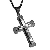 Men's Jesus Stainless Steel Pendant Necklace Silver Gold Black Multicolor Cross, 22 + 2 Inch Chain