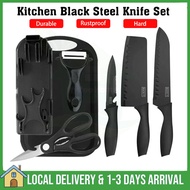 【Ready Stock】Kitchen 7pcs Premium Stainless Steel Black Knife Set with Cutting Board Holder Set Pisau Dapur Scissors Pisau Daging Chopper