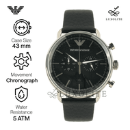 [CLEARANCE] [Luxolite] Emporio Armani AR11143 Aviator Chronograph Men Black Dial Black Leather Straps Watch