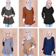 [Ready Stock] Women 3/4 Sleeve Button Non Iron Blouse Muslimah Baju Wanita [10325]