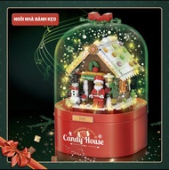 HỘP LEGO PHÁT NHẠC GIÁNG SINH CÓ TUYẾT RƠI MÔ HÌNH NGƯỜI TUYẾT ÔNG GIÀ NOEL NGÔI NHÀ BÁNH KẸO