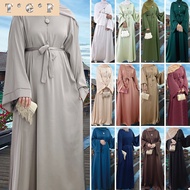 in stock Jubah Abaya Satin Muslimah Plain Plus Size Long Dress women maxi labuh raya 2023 viral