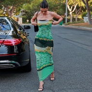 Beautifultime ĐầM ỐNg Mùa Hè Cho Nữ Đầm Dài Bodycon Lưới Xuyên Thấu Không Dây In Hoa Bohemian