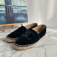 🌟狀況漂亮 Chanel 深藍色絨毛草編鞋