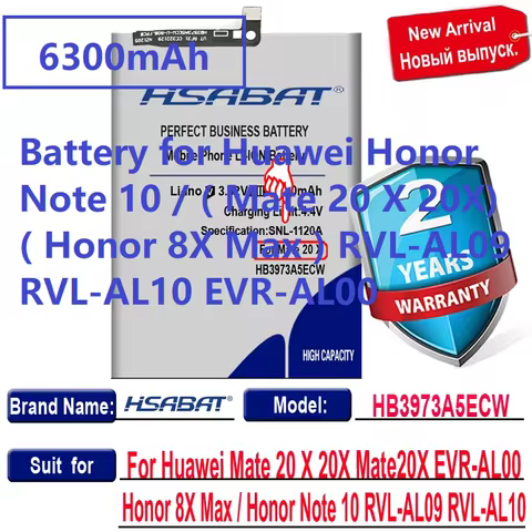 HSABAT HB3973A5ECW 6300mAh Battery for Huawei Honor Note 10 / ( Mate 20 X 20X) ( Honor 8X Max ) RVL-