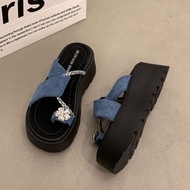 Fashionable Slippers Over-Toe Shoes Women's Outer Wear 2025 Summer New Style Thick-Soled High Rhines