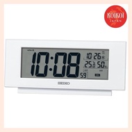 Seiko Clock Silver Metallic Digital Alarm Clock with Radio Wave, 7.7×17.4×3.8cm, temperature and humidity display, comfortable environment NAVI SQ794S