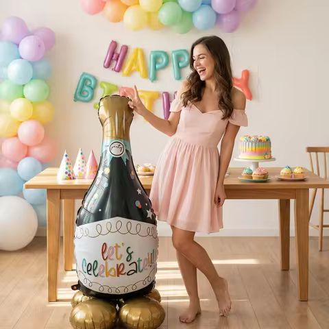 1pc of Large-Sized Inflatable Wine Bottle Party Balloon, Enormous Champagne Bottle Balloon, Self-Sta