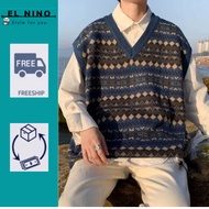 Loose V-neck wool vest, Vintage style brocade Unisex men's and women's vest GL01 ELNINO