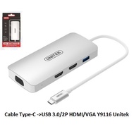 SIGNAL EXTATION FROM TYPE C COMPUTER TO 2-PORT HDMI + VGA + 2-PORT USB 3.0 SPLITTER UNITEK Y9116