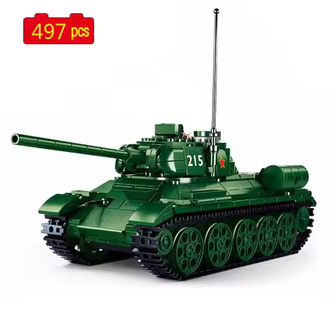 Military Series WWII Soviet T34/85 Medium Tank Soldier Weapon Accessories DIY Model Building Blocks 