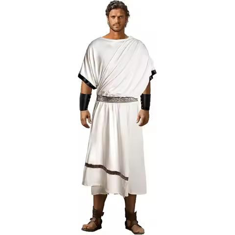 Greek Toga Costume For Men - Adult Roman Halloween Dionysus Costume With Leather Wristband King Glad