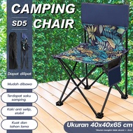 HTD SPORT Kursi Lipat Outdoor Motif Biru Floral Portable Bangku Lipat Camping Gunung Sauna Minimalis